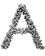 Alphabet made from hammered nails, letter A