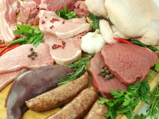 Fresh raw meat in a butcher shop