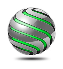 futuristic silver and green globe