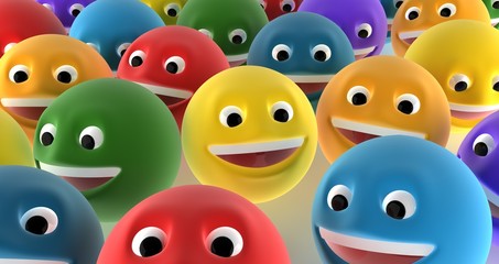 A crowd of smiling faces with emphasis on LGBT colours