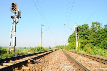 Modern railway tracks with rail track lights