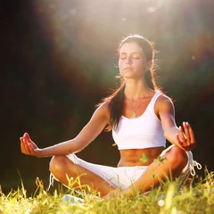 Selbstklebende Fototapeten lotus yoga sunrise © yellowj