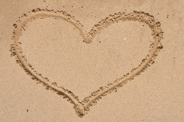 Heart shape on the beach sand