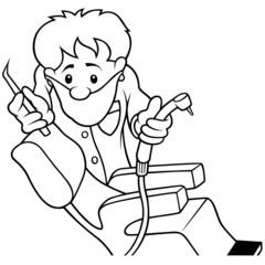 Dentist - Black and White Cartoon illustration