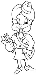 Conductress - Black and White Cartoon illustration