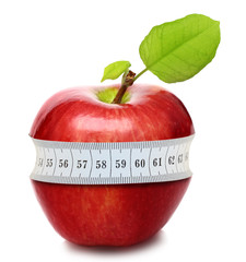 Red apple with measurement isolated on white