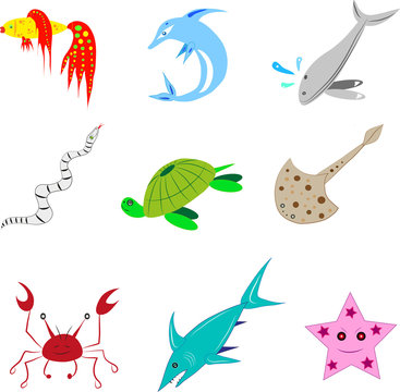 Various sea animals.