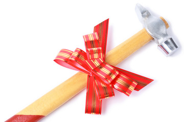 Hammer with red bow as a gift for handyman