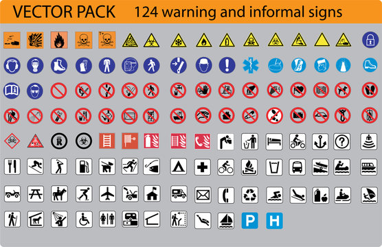 124 warning and informal signs - vector pack