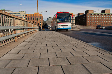 Bus on bridge in Stockholm, Sweden