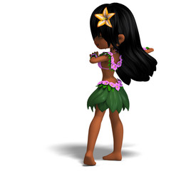 very cute hawaiin cartoon girl is dancing for you. 3D rendering