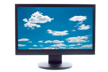 blue sky and clouds on TV screen