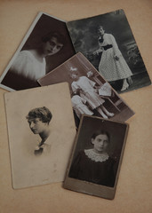 Old photos on beige background