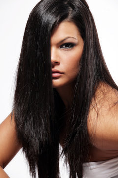 Woman with long black hair.