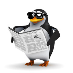 3d Penguin reads the newspaper