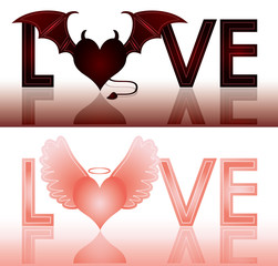 Devil and angel love banners. vector illustration