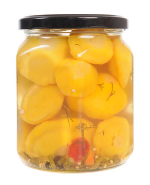 Jar of pickled patison squash