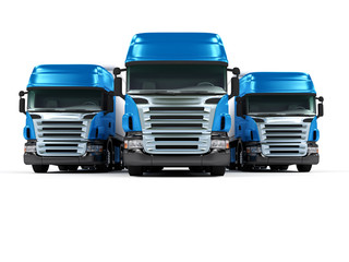 Obraz na płótnie Canvas Ciężkie ciężarówki niebieskie na białym tle
