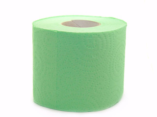 Green toilet paper isolated on white background