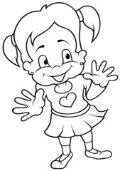 Smiling Girl - Black and White Cartoon illustration