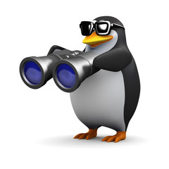 Penguin looks through his binoculars