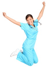 Nurse happy jumping