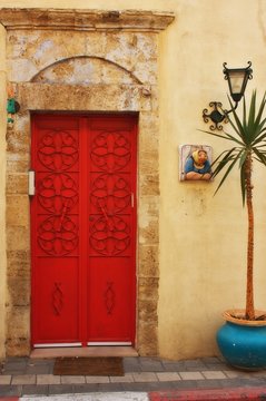 Antique red door