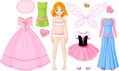 Girl with different princess dresses