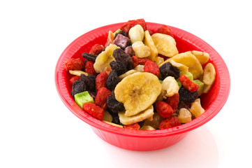 Pink bowl with dried fruit