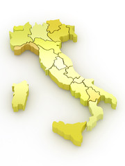 Three-dimensional map of Italy. 3d