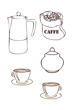 Caffettiera e tazzine di caffè
