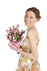 Happy Woman with Flowers