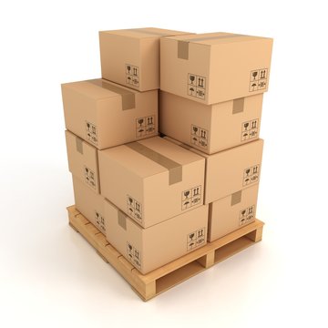 Cardboard Boxes On Wooden Palette 3d Illustration