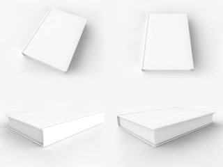 A render of a blank book in several views