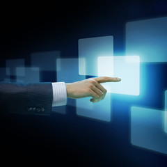 Hand pushing the button. Choice concept