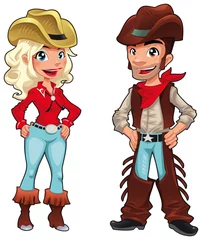 Wall murals Wild West Cowboy and cowgirl. Vector characters, isolated objects