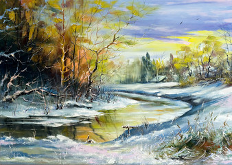 Fototapeta na wymiar Rzeka zimą w miejscowości