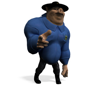 toon animal big pig as a policeman. 3D rendering with clipping