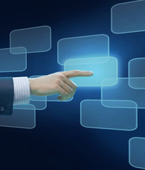 Man's hand pushing the button. Choice concept