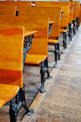 Row of old school desks