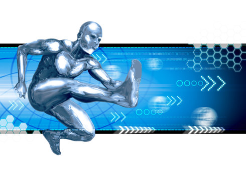 Stock image of a chromeman leaping forward