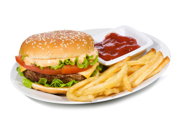 hamburger with fries