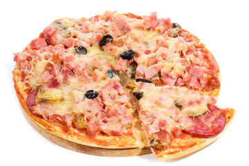 pizza with ham and salami