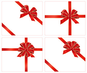 Collection of red gift bows with ribbons, vector