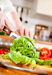 Woman's hands cutting vegetables