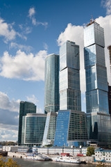 Naklejka premium Many scyscrapers of Moscow city under blue sky