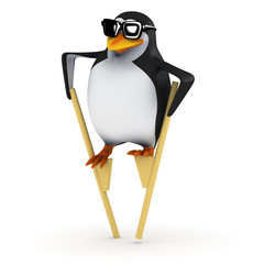 Obraz premium 3d Penguin tries his new stilts