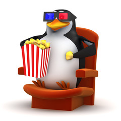 Penguin likes popcorn at the 3d cinema