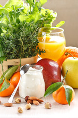 Beautiful fruit and homemade yoghurt for a breakfast