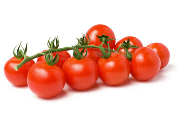 bunch of fresh mini cherry tomato on white background